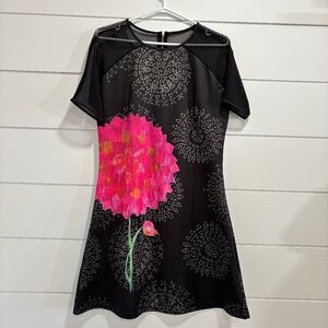 Desigual short sleeve dress with shear upper back and sleeves floral pattern